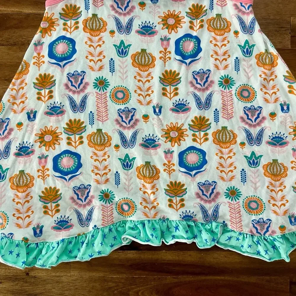 Wildflowers Daydream Believer Whimsical Floral Tunic 10 Pink Green Ruffle Floral